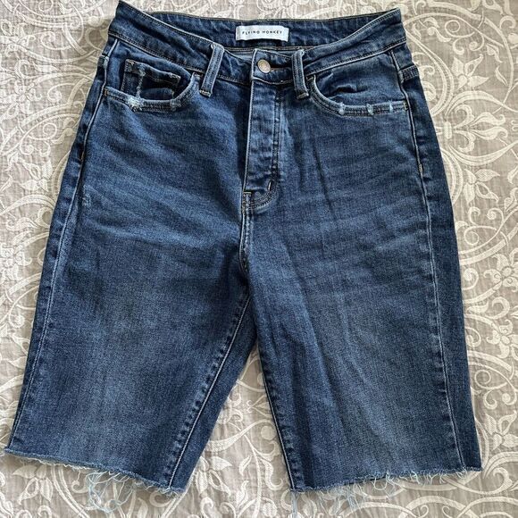 Flying Monkey Jean Shorts Frayed Hem Distressed Boho Womens Size‎ 26 Blue Denim - Picture 4 of 12